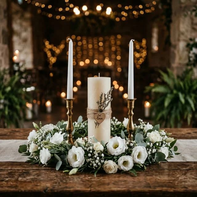 Набор Семейный очаг — 1 большая и 2 тонкие свечи на свадебном столе