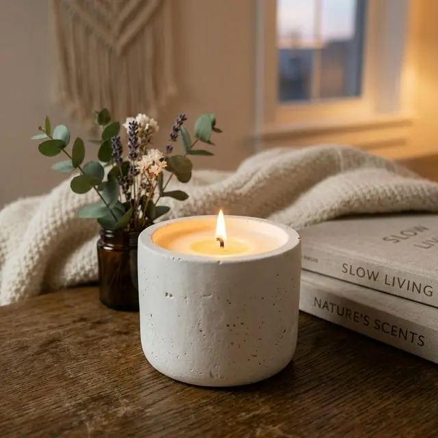 Свеча в гипсовом кашпо