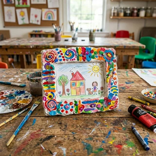 Гипсовая рамка расписанная детьми — арт-студия для детей Минск