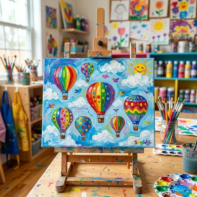 لوحة طفل لبالونات هواء، ورشة رسم في مينسك