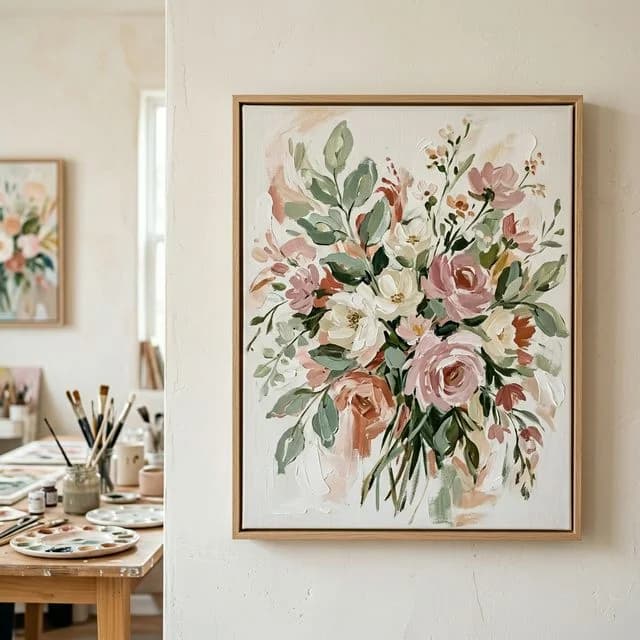 الرسم في مينسك، أزهار تجريدية بالأكريليك على القماش في MAKA Art